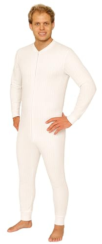 Octave® Mens Thermal Onesie All In One Union Suit, Fully Brushed Warm Winter Base Layer, Zipper Underwear Body Suit, Long Sleeve Thermal Underwear, Adults Onesie Thermal Body Suit(Medium, White)