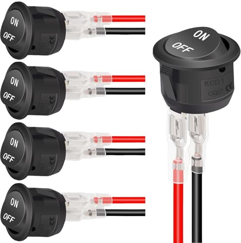 Lot de 5 interrupteurs à bascule ronds à 2 positions avec câble de 15 cm - Petit interrupteur à bascule rond à 2 broches pour application domestique - Panneau de contrôle industriel