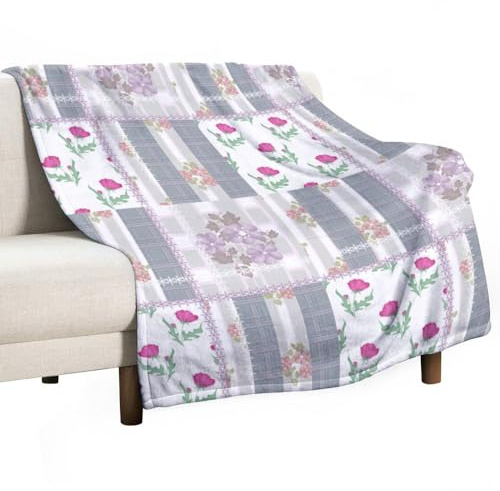 Manta suave con diseño de patchwork de flores retro, acogedora y cálida franela, cómoda y otoñal, ideal para sofá, cama, sofá, para todas las estaciones, para mujeres y hombres, ligera, decoración del