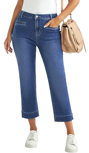 Vetinee Women's Capri High Waisted Straight Jeans Cropped Stretchy Trousers