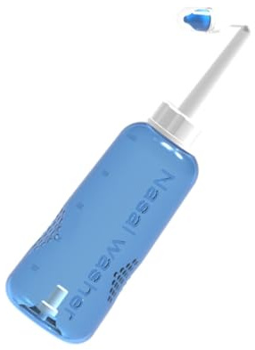Hohopeti 500ml Nasal Wash Bottle for Adults and Children, Plastic Nasal Irrigation System with One-button Control and Water Flow Control, Includes 2 Nozzles for Effective Sinus Cleaning