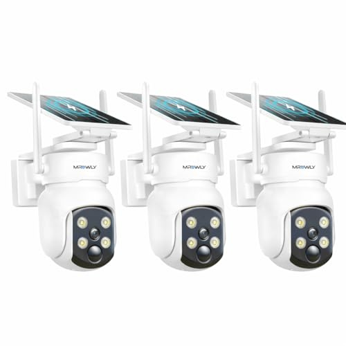 Mrowly Camera Surveillance WiFi Exterieure sans Fil, 2K Camera Exterieur sans Fil Solaire Vision Nocturne Couleur - 360° PTZ,Alarme Lumineuse et Sonore, Audio Bidirectionnel