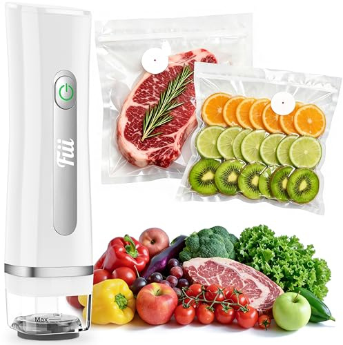 FIII Compact Handheld Vacuum Sealer for Food, 10X Preservation Food Sealer Machine with Reusable Vacuum Bags, Portable Wireless Vacuum Sealer for Sous Vide & Meal Prep, White
