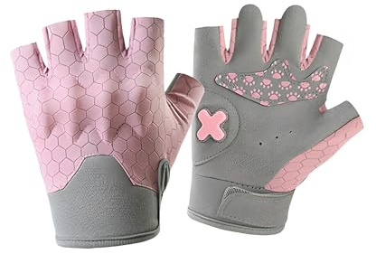 Mecmbj Fahrradhandschuhe Kinder, Halbfinger Handschuhe, Rutschfestigkeit, Reithandschuhe Kinder für Jungen und Mädchen im Alter von 8-12 Jahren, für Reiten, Radfahren, Klettern(Rosa)