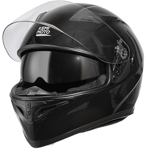 KEMIMOTO Integralhjälm med integrerat solvisir, ECE-R22.06-certifierat ABS-skal, lämpligt för motorcyklar och skotrar