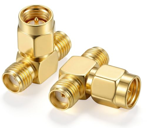 AmiCera 2 Koaxial Adapter Set, Koaxialstecker T Stück SMA Stecker auf Dual SMA Buchse, RF Koaxial Adapter 3 Wege Koax Verbinder Verteiler Splitter für Antennenkabel Satellitenkabel Koaxialkabel