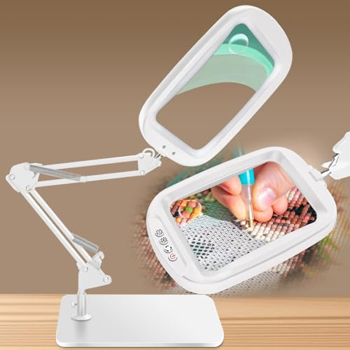 NZQXJXZ 10X 30X Rechteck Lupe mit Licht und Ständer, 60 LED-Beleuchtete | 5 Farbmodi, 4 Dimmstufen Lupenlampe, Leselupe mit Llicht für Senioren Groß, Freihändige Lupenleuchte für Basteln, Juweliere