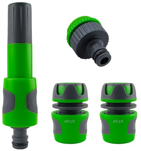RIEGOPRO Pack Conectores Rápidos para Manguera de Jardín con Lanza, Aquastop Antigoteo y Adaptador de Grifo – Bicomponente Antideslizante (15mm)