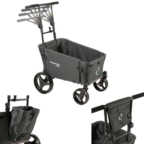 Beachwagon PUSH Combideal rullvagn vikbar - 40 kg - Hopfällbar handkärra med skjutstång, konsolväska och tvärstångsväska som strandvagn och campingvagn - kompakt och lätt - mörkgrå