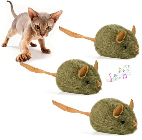 Potaroma Jouets pour Chat 3 Souris Sonores avec Herbe à Chat Lot de 3 souris sonores avec herbe à chat pour chasser, mordiller et jouer à l’intérieur.