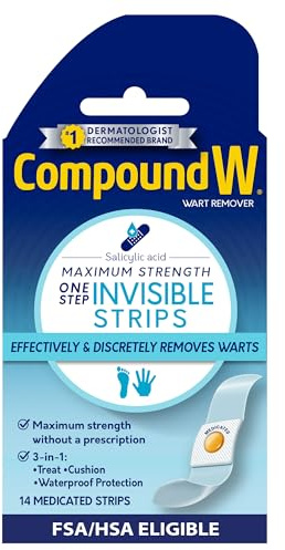 Compound W One Step Invisible Strips Wart Remover Medicated Strips, 14 Count