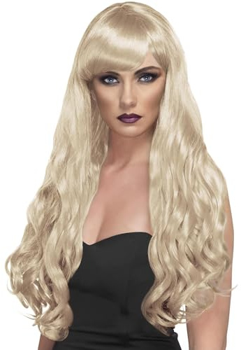 Smiffys Perruque désir blonde, cheveux longs, bouclés avec frange Halloween, Carnaval