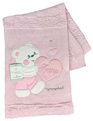 NAZARENO GABRIELLI Copertina Culla Carrozzina Ricamata Neonato in Filo 0823 Rosa -