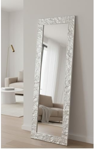MO.WA Spiegel Wandspiegel Lehnspiegel Silber Modern Rahmen Kiefernholz cm. 50x145. Garderobenspiegel Flurspiegel Schlafzimmer Eingangspiegel
