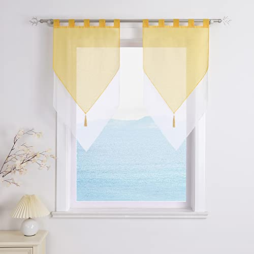 ESLIR Scheibengardinen Modern Bistrogardine küche Gardinen mit Schlaufen Transparent Vorhänge Voile Gelb BxH 45x90cm 2 Stück