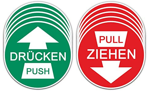 5x Drücken 5x Ziehen Aufkleber Ø 7cm Sticker Hinweiszeichen Gebotszeichen Schild mit UV Schutz für Außenbereich Innenbereich von STROBO