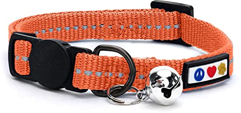 Pawtitas Recycled Coral Reflective Cat Collar – Eco-Friendly Breakaway Safety Buckle, Adjustable Kitten & Adult Collar with Removable Bell and High-Visibility Strap