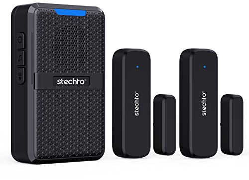 Wireless Door Chime, 600ft Range 2 Magnetic Door Alarm Sensor 1 DoorBell Plugin Receiver Set with 62 Tunes 5 Adjustable Volumns for Business/Home/Office/Stores,STECHRO (1 Receiver+2 Sensors)