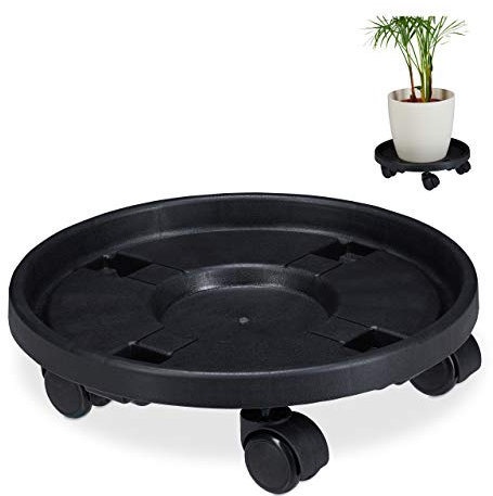 relaxdays, Plateau à roulettes pour Plantes, Jeu de 2, d.35,6 cm, Support pour Fleurs sur Roues, intérieur et extérieur