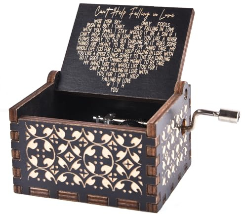 byykit Can't Help Falling in Love Wood Music Box, Antique Engraved Musical Boxes Case for Love One Wooden Music Box - Gifts for Lover, Boyfriend, Girlfriend, Husband, Wife (Black)