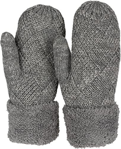 styleBREAKER Manoplas de punto de invierno para damas, guantes con patrón de diamantes, termo polar, guantes de punto 09010031, color:Gris