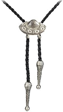 Collier en étain avec soucoupe volante OVNI style western cowboy Bola Bolo Cravate codeFT22 Unisexe Line Dance Cowboy Wild West, argent/noir