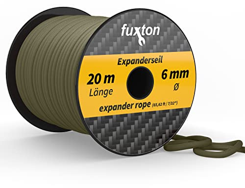 fuxton Corde élastique 6 mm 20 m Olive (Elastique bache remorque, Corde d'extension, Bande élastique, Sandow, tendeur Elastique, Cordon Elastique pour bache Piscine)