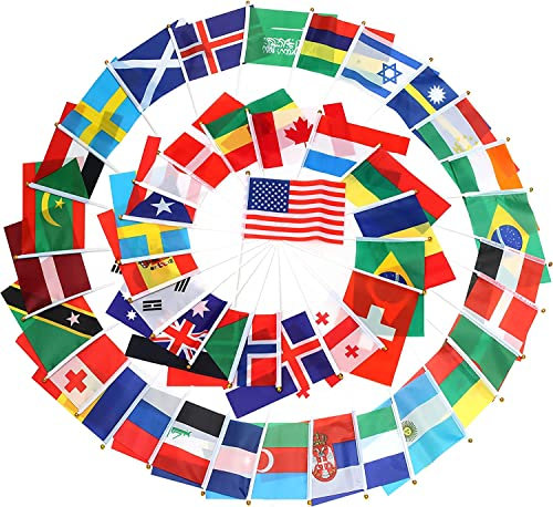 Bandiere di Paese 100 pezzi Bandiere Nazionali Piccola Bandiera Tenuto in Mano Mini Flag Banner Coppa del Mondo Qatar Bandiere Sport