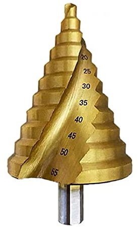 Hotiko HSS Stufenbohrer [12mm Schaft] Kegelbohrer Ø 6-55mm Schälbohrer ideal für Metall, Holz, Kunststoffe (Gold)