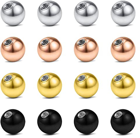 Rajnard Boules de Piercing 14G 8mm Boules de Remplacement pour bijoux de Piercing Boules Acier chirurgical pour piercing Nombril Langue Septum Industriel Argent/Or Rose/Or/Noir