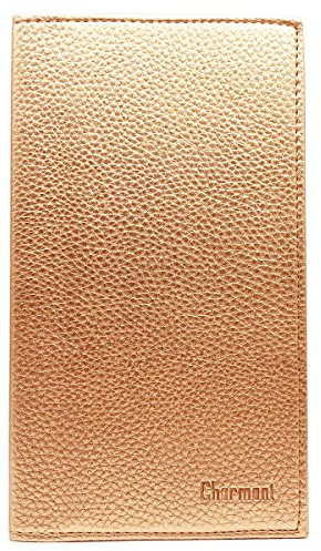 Charmoni - Etui Porte chéquier Talon en Haut - 2 emplacements Porte Carte crédit - pièce d'identité - Cuir Vachette - 11 cm X 19 cm (Rose Gold)