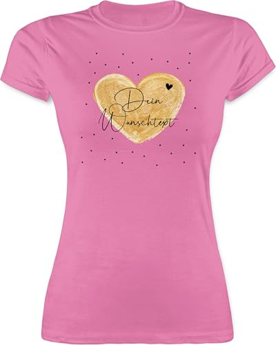 Shirt Damen - Aufdruck selbst gestalten - Dein Wunschtext I Geschenk personalisiert Weihnachten I Vatertag I Muttertag I Geburtstag - L - Rosa - Tshirt Bedrucken Lassen personalisierte Herz t-Shirt