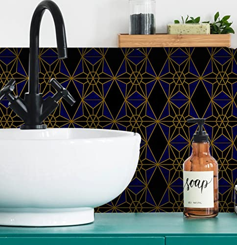 20pcs Black Gold Green Blue Grey Art Deco Mosaic Tile transfers Stickers Modern Wall Art Room Decor Bathroom backsplash Kitchen Victorian Peel and Stick self Adhesive Vinyl