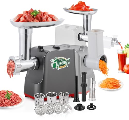 Flyseago Meat Grinder Electric 9-In-1 Grinder 1700W For Meat with Attachments Sausage Maker, Kubbe Kit Stainless Steel Juicer, 3 Grinding Plates Meat Grinder for Home & Kitchen