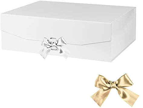 Extra große weiße Geschenkbox 40.6x35.6x13.5 cm, Geschenkbox mit Band, Geschenkbox mit Deckel, Trauzeugen-Antragsbox, rechteckige faltbare Geschenkboxen für große Geschenke (mattweiß)
