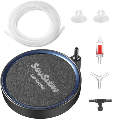 SOUSLOW Aquarium-Luftstein, Aquarium-Luftstein-Set mit 2 m Luftschlauch, leiser Blasenstein für Hydrokultur-Fischaquarien (10 cm)