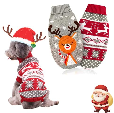 SPERMUOY Hundepullover Weihnachten,2 Stück Strickpullover Welpe Weihnachten,Hund Winter Warmer Hund Weihnachtspullover,Hund Weihnachtspullover warme für Kleine Hunde und Katzen-M
