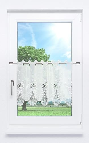 Plauener Spitze Scheibengardine Tamar (Bx H) 256cm * 47cm weiß/Rohweiß