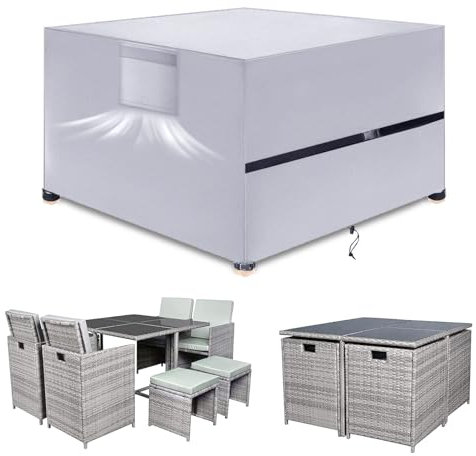 SIRUITON 125x125x74cm Abdeckung für Gartenmöbel Winterfest, Wasserdichte Schutzhülle Tisch für Gartentisch Sitzgruppe, 420D Oxford Gewebe Abdeckhaube Gartentisch Rechteckig, Regenschutz und Staubfest