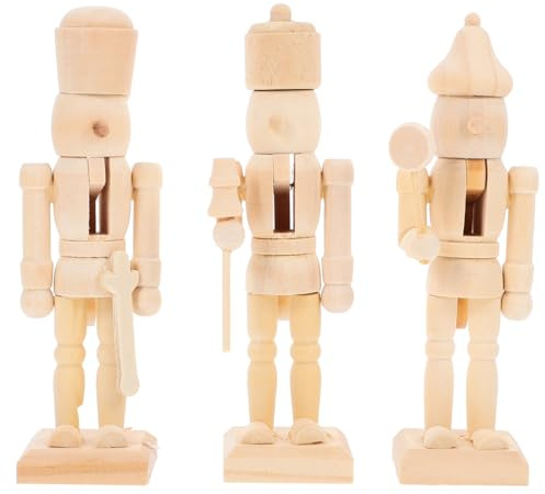 BESPORTBLE 3Pcs Weihnachten Holz Unfertige Nussknacker Figuren DIY Blank Unlackiert Nussknacker Marionette Nussknacker Soldat Ornament für Weihnachtsdekoration