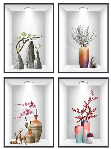 DOUSELLA 2 Pièces Stickers Muraux Vase 3d Sticker Muraux 3d Plante Autocollant Muraux Plante pour Vase Amovibles pour Salon Cuisine Chambre Maison, 30 * 80cm