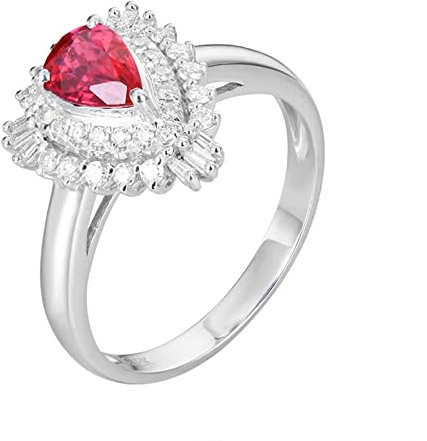KnSam 18 Karat 750 Weiß Gold Verlobungsring Frauen, Labor Erstellt Rubin Hochzeitsring 0.71ct Rot 3 Klaue 750 Weißgold Diamantring mit Moissanit Echtgold Schmuck, Gr.66 (21.0)