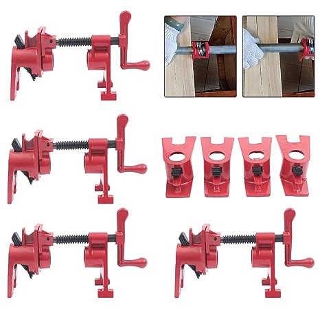4 Tlg 3/4 Rohr Klemmen Schraub Zwingen Kleberohrschellen Satz Zwinge Korpus Schelle Kleben Schnellspanner Hand Metallklammer Set H-Stil Mit Spanner Werkzeug FüR Holzbearbeitung Und Verarbeitern Rot