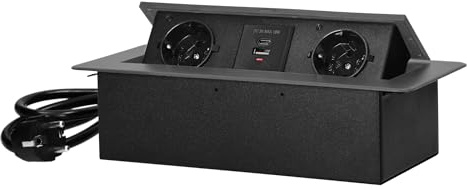 Miratic Multipresa a Scomparsa con Bordo Piatto Ciabatta Estraibile Presa da Incasso Retrattile Vari Colori Cavo da 1,5m 2x2 Poli + Terra (Schuko) 2xUSB (tipo A e C; 5V/3,6A) (grafite)