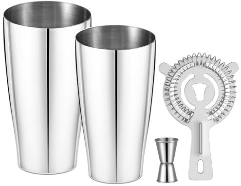 Boston Shaker, set di shaker per cocktail Boston, con colino Hawthorne, misurino doppio, shaker per cocktail Boston color argento