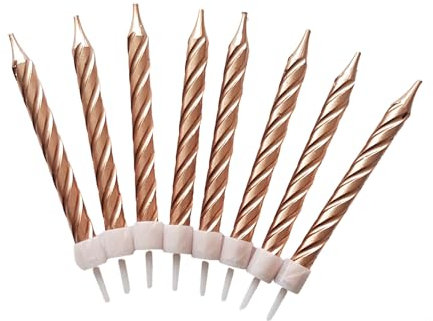 Rose Gold Metallic Cake Candles Set with Holders - 8 Pieces (8)