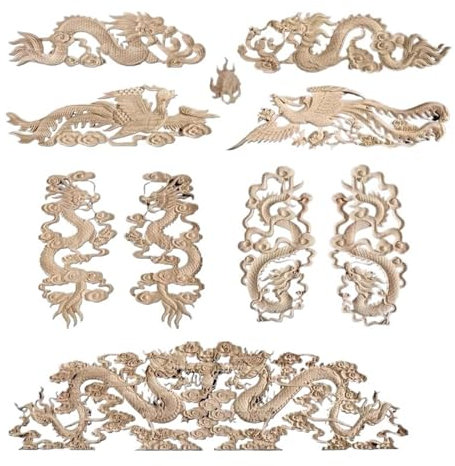 YMYGCC Holz Geschnitzte Deko Drache Holz Applikationen Schrank Möbel dekorative Holzschnitzerei Onlays Holz Aufkleber Dekoration 247 (Color : A 30x6cm)
