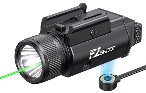 EZshoot 2400 Lumens Laser Light Combo with Strobe Mode, High Lumen Pistol Flashlight, Magnetic Rechargeable Green Laser Light with Quick Install Adjustable Slide Rail for Picatinny GL Rail