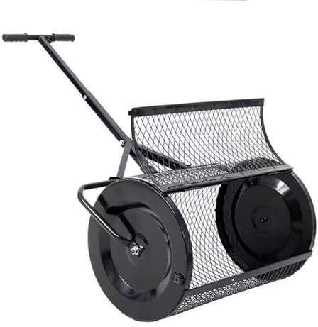 AHDFY Spargitore per Compost, Spandiconcime A Rullo, Spandiconcime Manuale, Scarificatore per Prato, 70l, per Torba Terriccio Semina Concime Giardino Prato, Nero