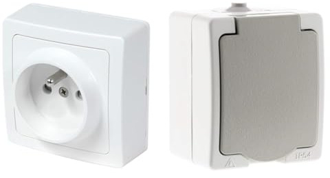 Interrupteur va et vient sans Fil - Prises electriques Standard - Prise extra plate - Prise murale & Zenitech - Akya Prise 2P plus T 16A Gris Clair IP54 1 Paquet